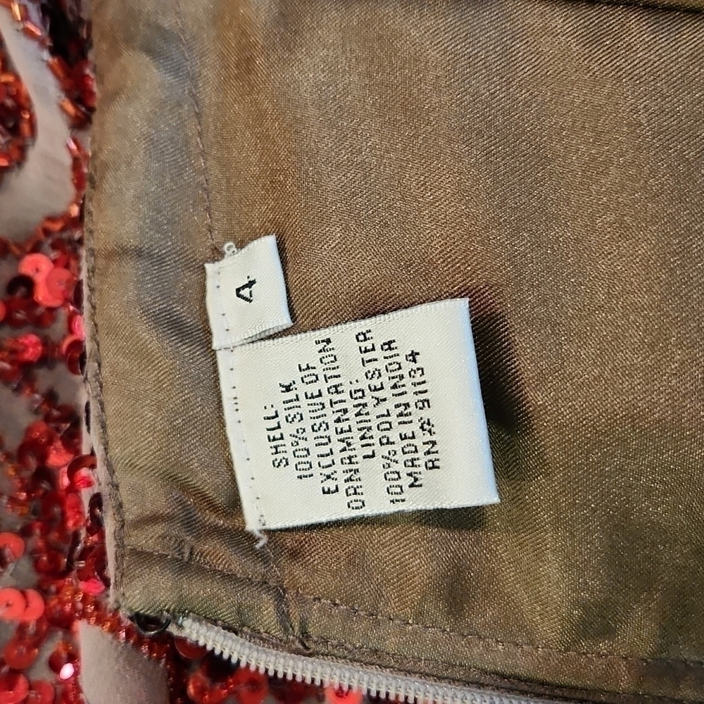 Scala Red 100% Silk Sequin Metallic Strapless Coc… - image 6